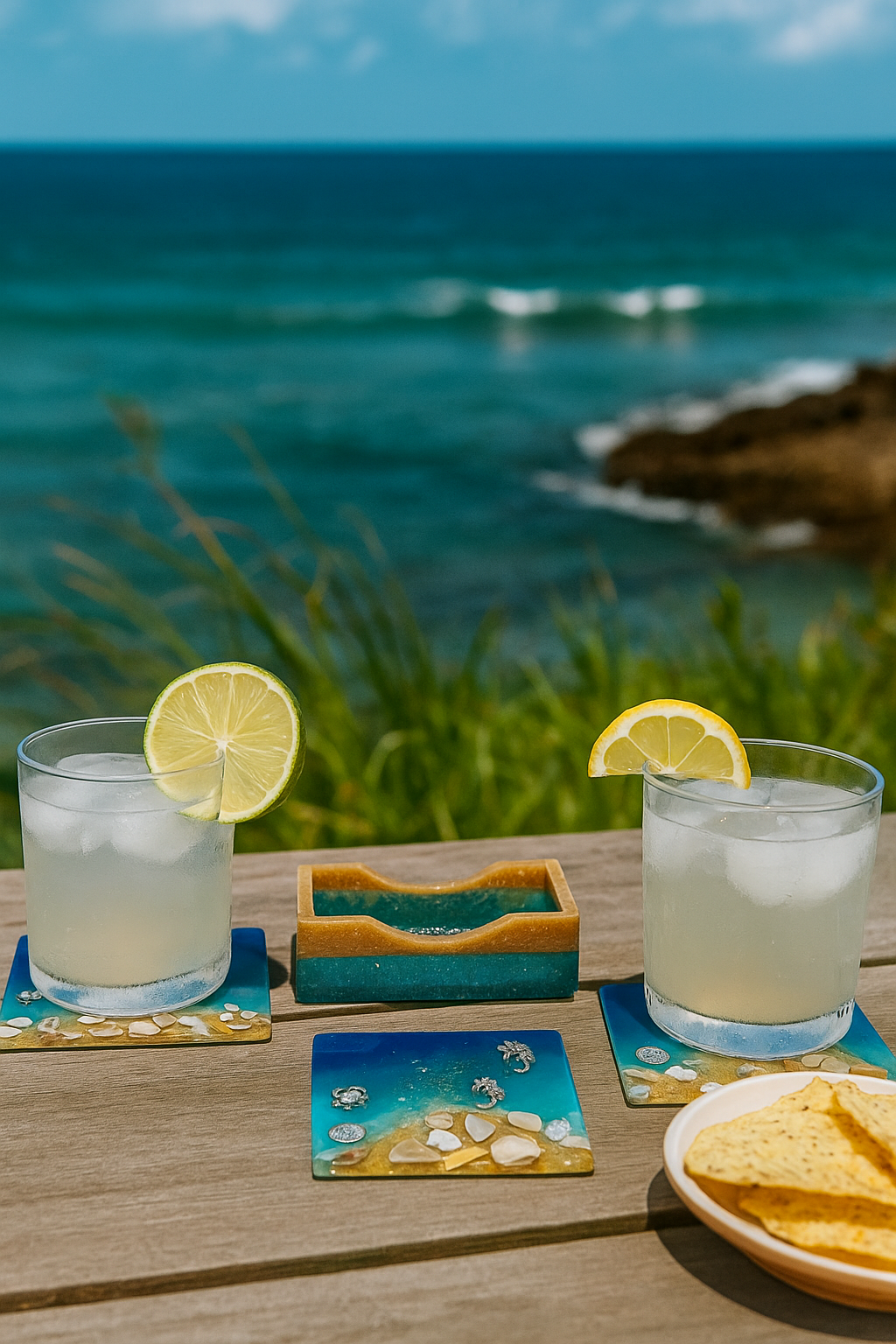 Coastal Resin Coaster Set – with Holder (Set of 4)