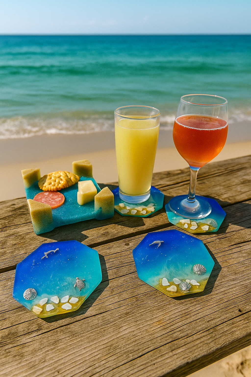 Coastal Resin Coaster Set – with Holder (Set of 4)