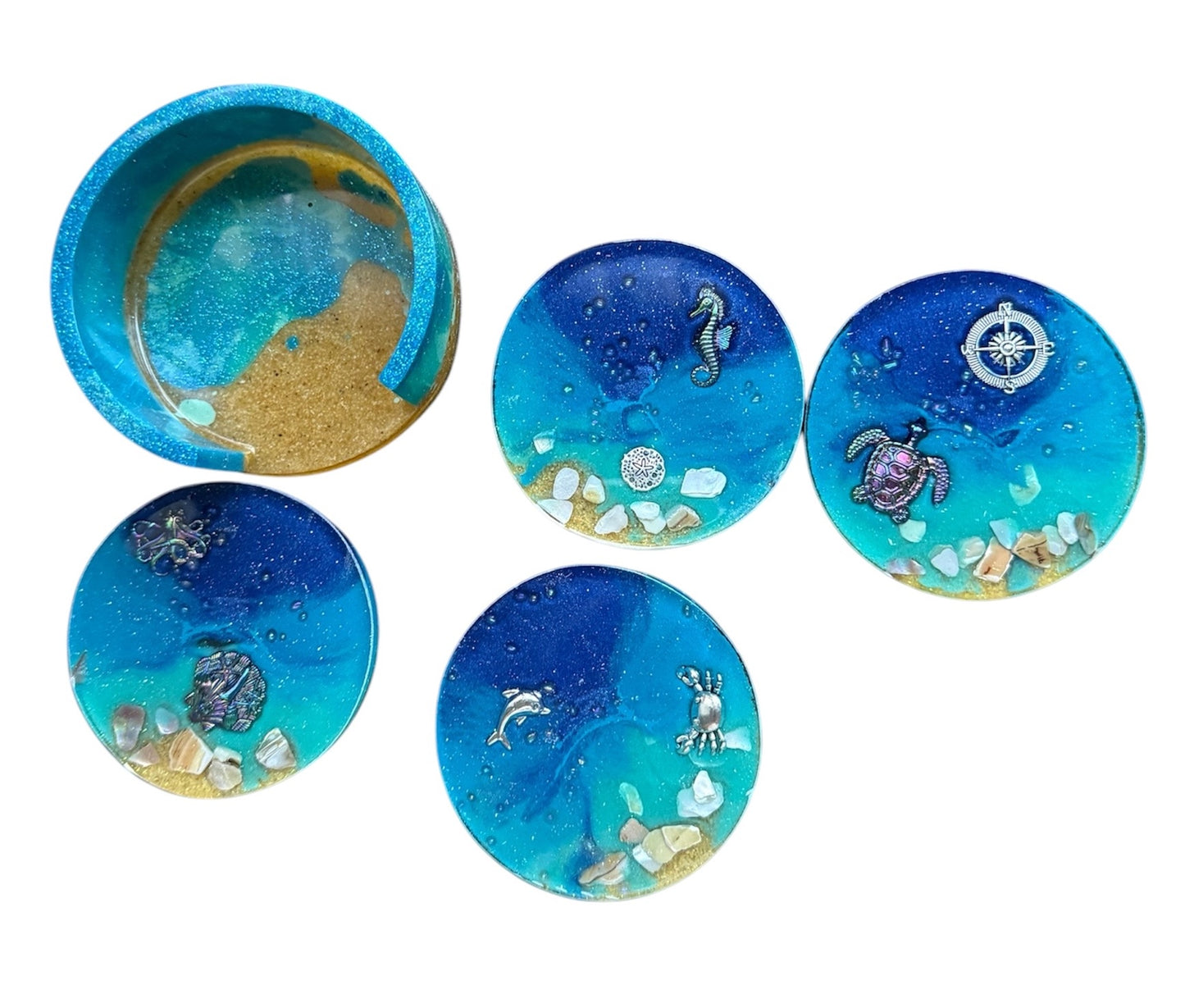 Coastal Resin Coaster Set – with Holder (Set of 4)