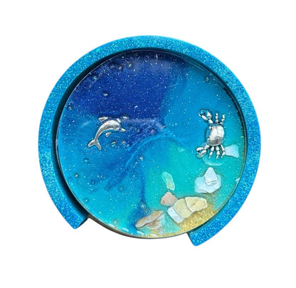 Coastal Resin Coaster Set – with Holder (Set of 4)